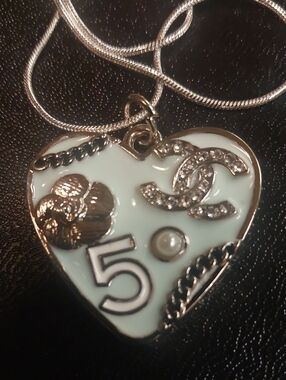 CC No. 5 Light Blue Enamel Crystal Heart Charm Pendant Necklace
